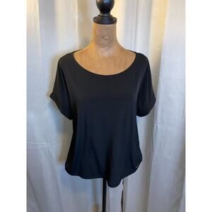 Calvin Klein Womens Black Short Sleeve Blouse Top S Rolled Sleeve Stretch Shirt